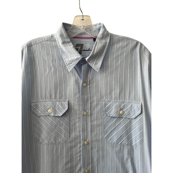 7 For All Mankind Button Down Shirt Men's M Baby Blue Stripe Long Sleeve Collar - Picture 3 of 6